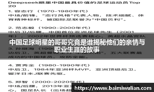 中国足球明星的哥哥究竟是谁揭秘他们的亲情与职业生涯的故事